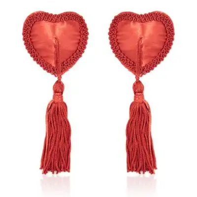 Toyz4Lovers - Heart Nipples Tassels Red. Czerwone nasutniki z frędzlami. 