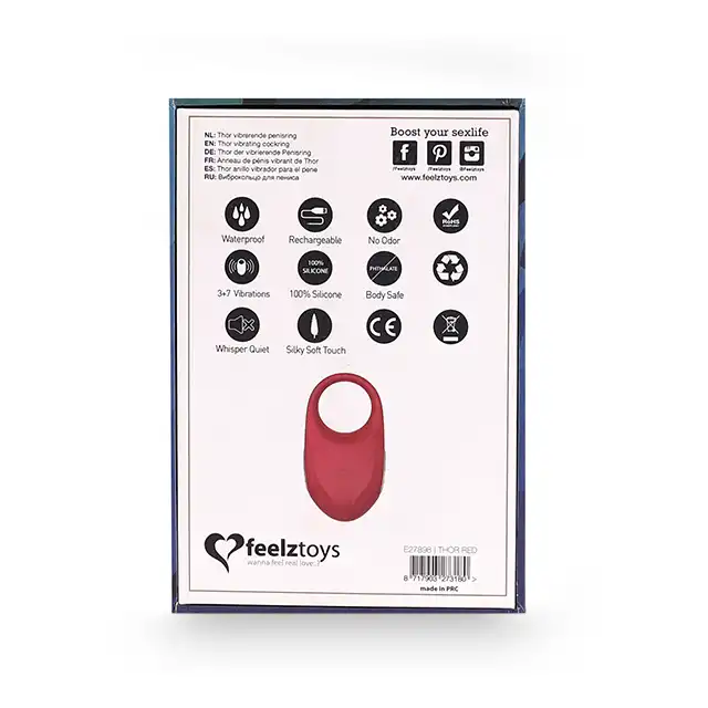 Feelztoys - Thor Cockring Red. Wibrujący pierścień erekcyjny.