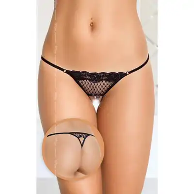 Softline - G-String 2415 Black S/L. Czarne stringi z otwartym kroczem