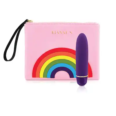 Rianne S - Classique Pride Deep Purple. Silikonowy wibrator z tęczową kosmetyczką.