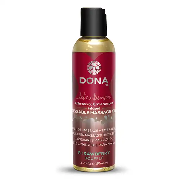 Dona - Scented Massage Oil Strawberry Souffle 110 ml. Jadalny olejek o zapachu truskawkowego sufletu