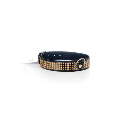 Fetish Boss Series - Colar With Crystals 3 cm Gold. Obroża ze złotymi kryształkami. 