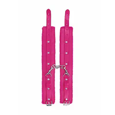 Ouch! - Plush Leather Ankle Cuffs Pink. Różowe urocze kajdanki na nogi z ekoskóry wyścielane pluszem. Ostatnia sztuka!
