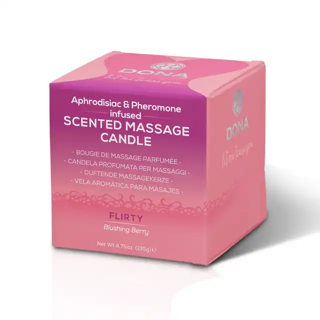 Dona - Scented Massage Blushing Berry. Zapachowa świeca do masażu z feromonami.