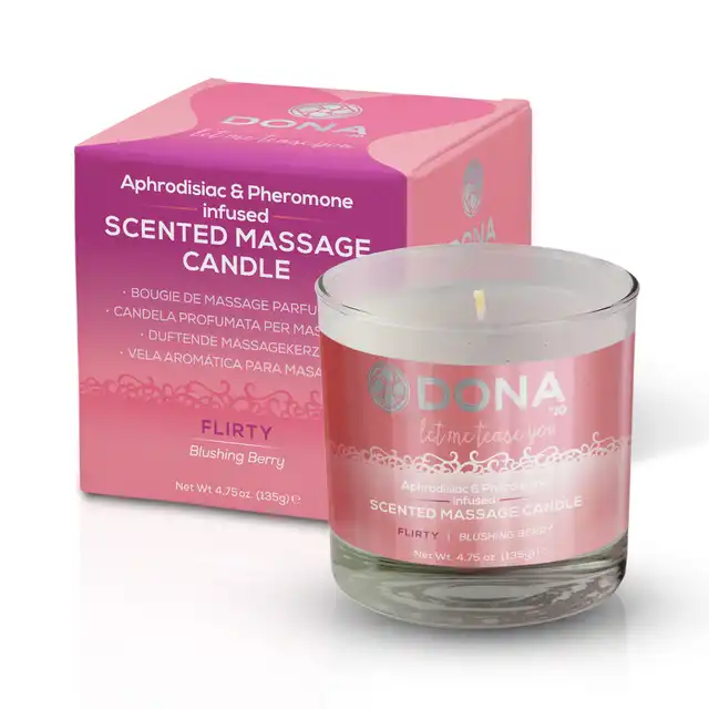 Dona - Scented Massage Blushing Berry. Zapachowa świeca do masażu z feromonami.