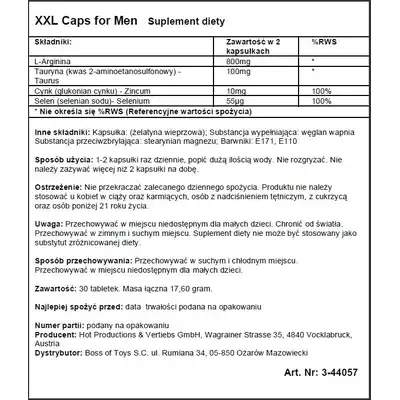 Hot - XXL Caps for Men Booster 30 caps. Tabletki wspomagające powiększenie penisa. 