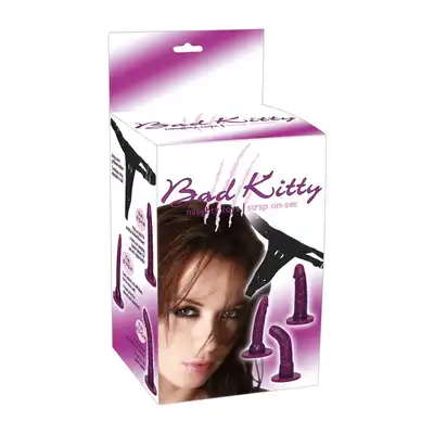 Bad Kitty - Strap On Purple. Fantastyczny strap on z wymiennymi dildami. Stymulacja punktu G!