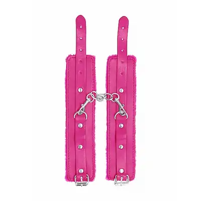 Ouch! - Plush Leather Hand Cuffs Pink. Różowe urocze kajdanki wyścielane pluszem