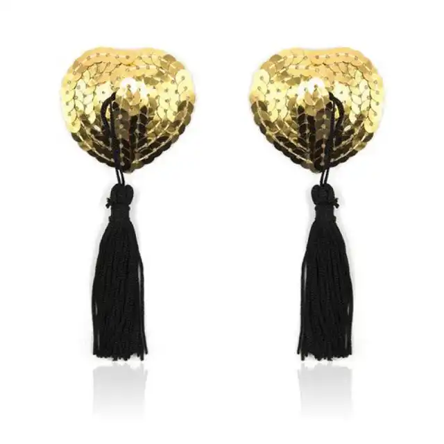 Toyz4Lovers - Heart Nipples Tassels Gold. Złote nasutniki z frędzelkami. 