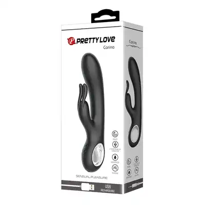 Pretty Love - Carina Black USB. Modny i subtelny silikonowy wibrator do punktu G z króliczkiem. Top produkt!