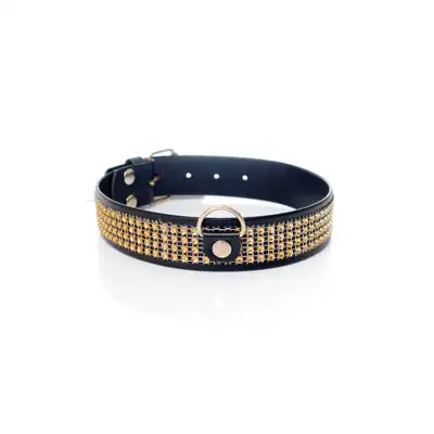 BSeries- Colar With Crystals 3 cm Gold. Elegancka i luksusowa obroża ze złotymi kryształkami. 