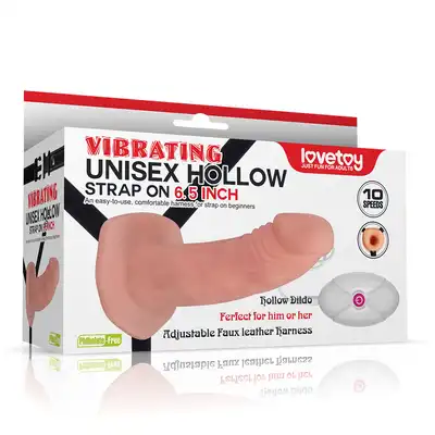 Lovetoy - Vibrating Unisex Hollow Strap On. Realistyczny Strap On z wibracjami. 10 trybów. 