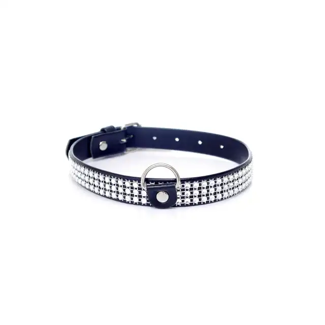 Fetish Boss Series - Colar With Crystals 2cm Silver. Obroża z kryształkami. 