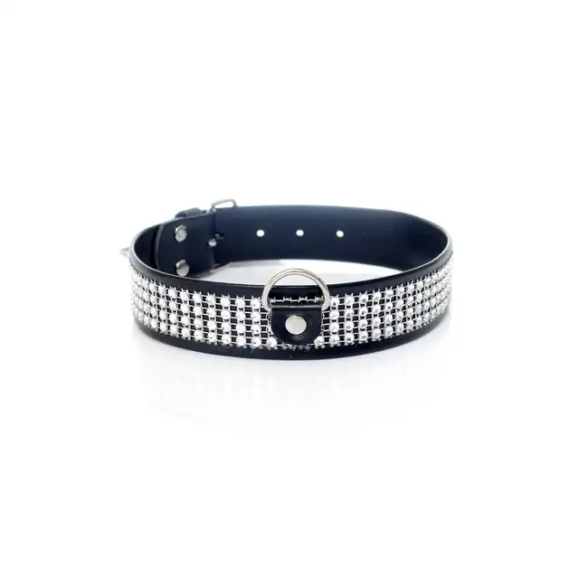 Fetish Boss Series - Colar With Crystals 3cm Silver. Obroża z kryształkami. 