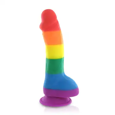 Pride Dildo - Silicone Rainbow Dildo With Balls. Tęczowe dildo z przyssawką.