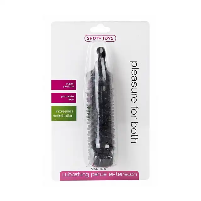 Shots Toys - Elephant Vibrating Penis Extension. Czarna nakładka na penisa w kształcie słonika 