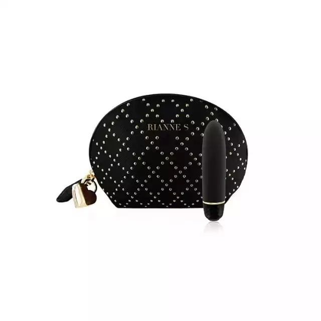 Rianne S - Classique Stud Black. Silikonowy mini wibrator z kosmetyczką.