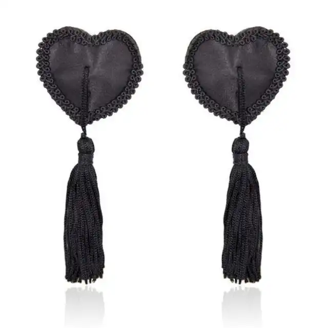 Toyz4Lovers - Heart Nipples Tassels Black. Czarne nasutniki z frędzlami. Serca.