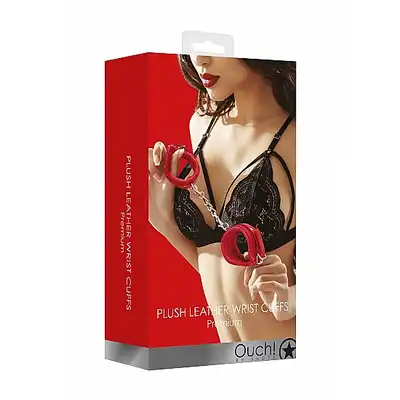 Ouch! - Plush Leather Hand Cuffs. Skórzane kajdanki z miękkim pluszem. Ostatnia sztuka!