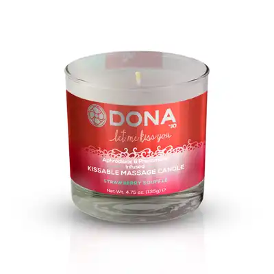 Dona - Scented Massage Candle Kissable Strawberry. Świeca do masażu z feromonami. 