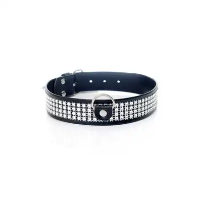 Fetish Boss Series - Colar With Crystals 3cm Silver. Obroża z kryształkami. 
