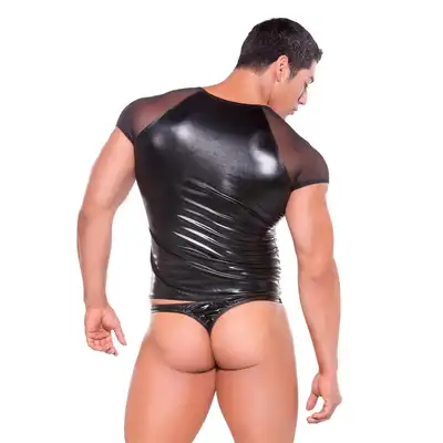 Allure - Wetlook T-Shirt Black O/S. Czarna koszulka ze wstawkami wetlook