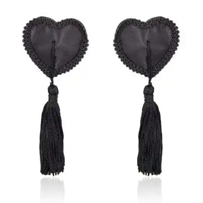 Toyz4Lovers - Heart Nipples Tassels Black. Czarne nasutniki z frędzlami. Serca.