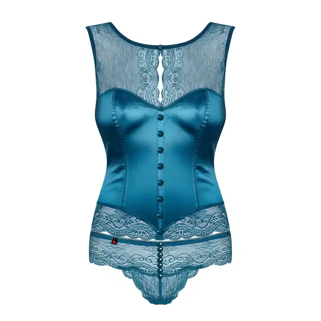 Obsessive - Miamor gorset i stringi kolor: niebieski S/M. Ozdobne kamyczki. 