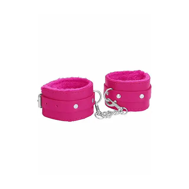 Ouch! - Plush Leather Hand Cuffs Pink. Różowe urocze kajdanki wyścielane pluszem