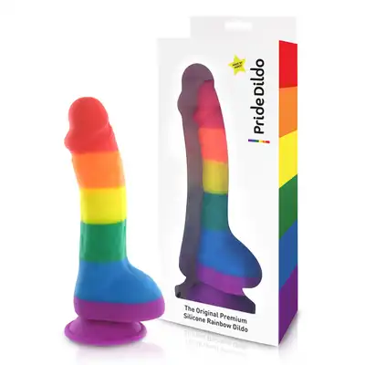 Pride Dildo - Silicone Rainbow Dildo With Balls. Tęczowe dildo z przyssawką.