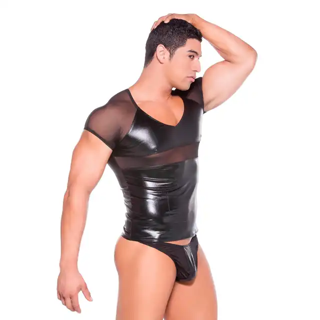 Allure - Wetlook T-Shirt Black O/S. Czarna koszulka ze wstawkami wetlook