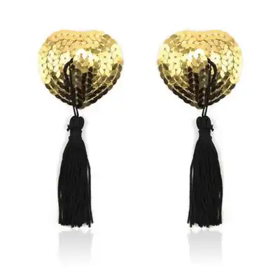 Toyz4Lovers - Heart Nipples Tassels Gold. Złote nasutniki z frędzelkami. 