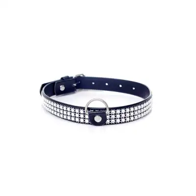Fetish Boss Series - Colar With Crystals 2cm Silver. Obroża z kryształkami. 