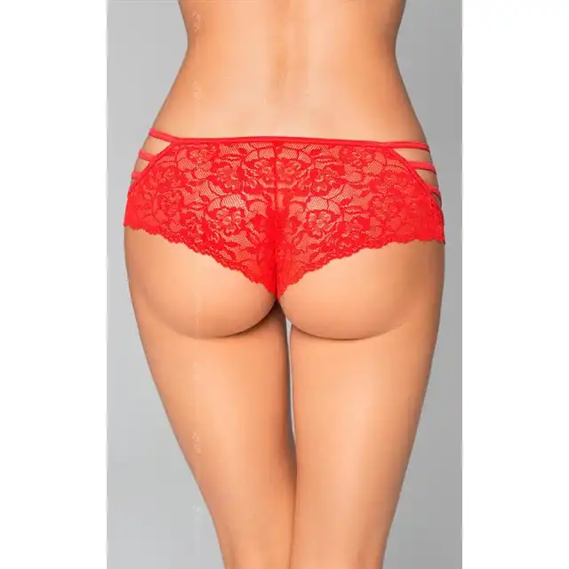 Softline - Shorts 2478 Red S/M.  Czerwone koronkowe figi.