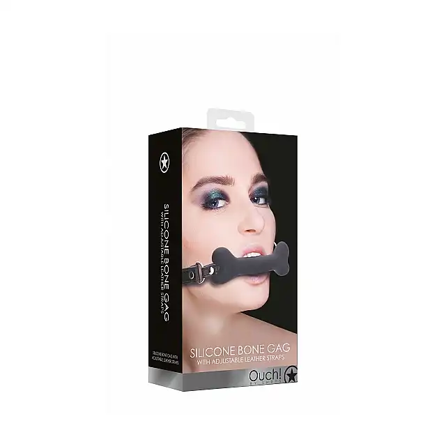 Ouch! - Bone Gag Black. Oryginalny czarny  knebel o kształcie kości 