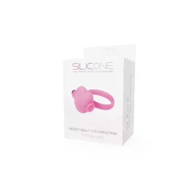 Silicone - Heart Beat Cockring Pink - Wibrujący Ring Przedłużający Stosunek.