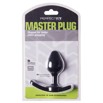 Perfect Fit - Strap On Butt Plug Small Black - Korek analny z otworami na pasek.