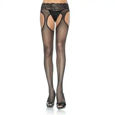 Leg Avenue - Sheer Suspender Hose. Rajstopy Z Otwartym Krokiem. Plus Size.