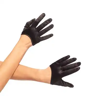 Leg Avenue O/S BLACK MINI Cropped Satin Ruffle Glove Piękne i Seksowne Rękawiczki