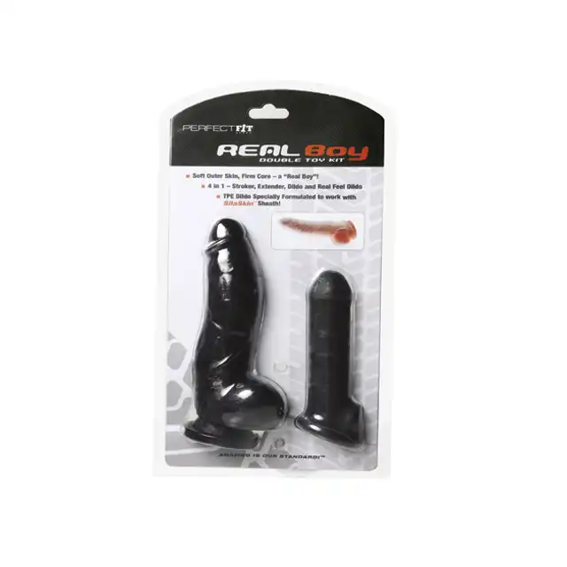Perfect Fit - Real Boy Kit Dark - Zestaw dildo i nakładka.