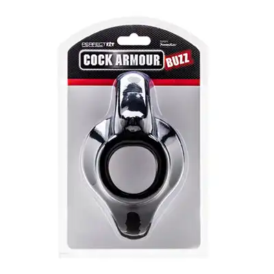 Perfect Fit - Cock Armour Buzz Black - Nakładka z  wibracjami.
