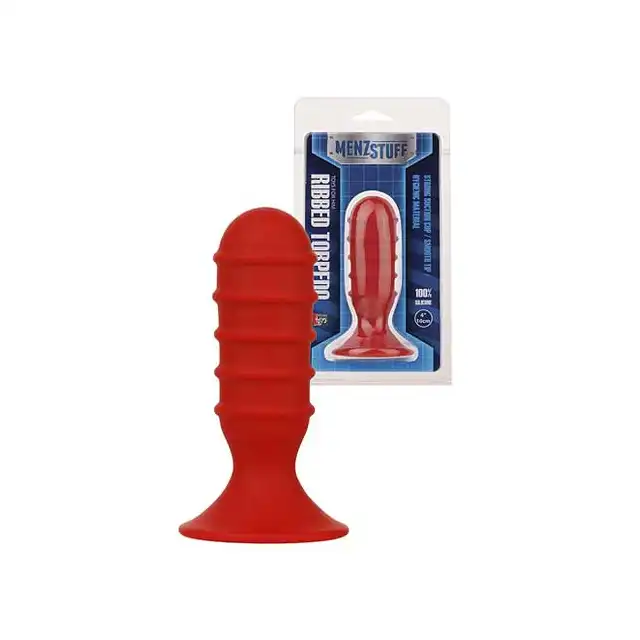 MenzStuff - Ribbed Torpedo Dong 4Inch Red - 100% silikon, 10 cm.