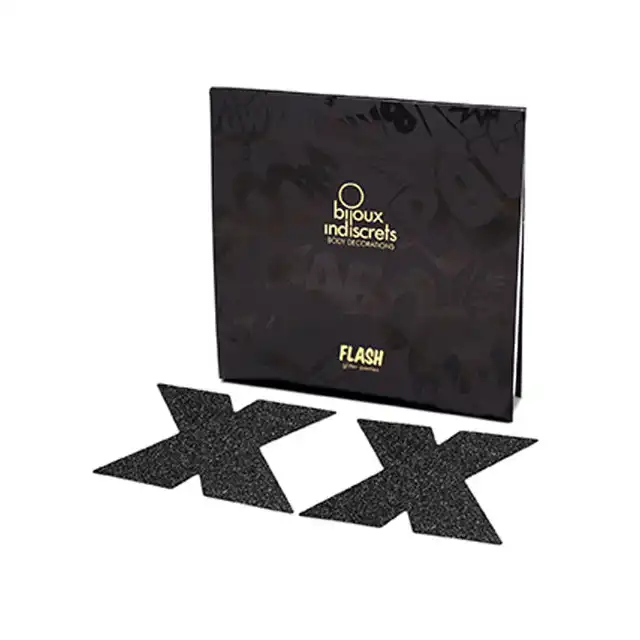 Bijoux Indiscrets - Flash Cross Black - Zmysłowe naklejkio na sutki