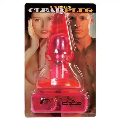 Unisex Clear Vibro Plug M Pink - Wtyczka analna z wibracjami.
