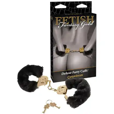 Fetish Fantasy Gold - Deluxe Furry Cuffs. Złote kajdanki z miękkim futerkiem.