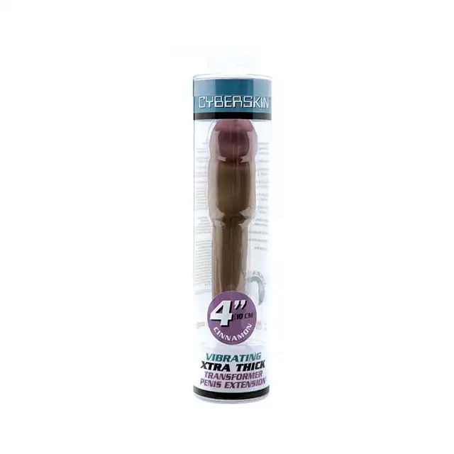 Cyberskin - Vibrating Xtra Thick Brown - Wibrująca Przedłużka Z Cyberskóry. +10 cm.