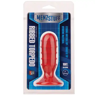 MenzStuff - Ribbed Torpedo Dong 4Inch Red - 100% silikon, 10 cm.