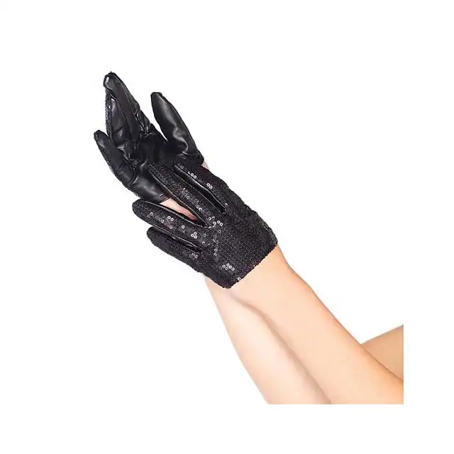 Leg Avenue O/S BLACK Mini Cropped Sequin Gloves seksowne rękawiczki z cekinami
