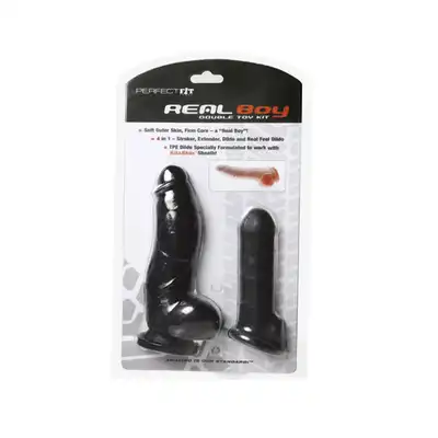 Perfect Fit - Real Boy Kit Dark - Zestaw dildo i nakładka.