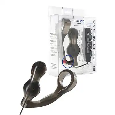 Toy Joy  - Manpower Plug &amp; Ring Vibr. Smoke -Wibrujący stymulator prostaty z ringiem